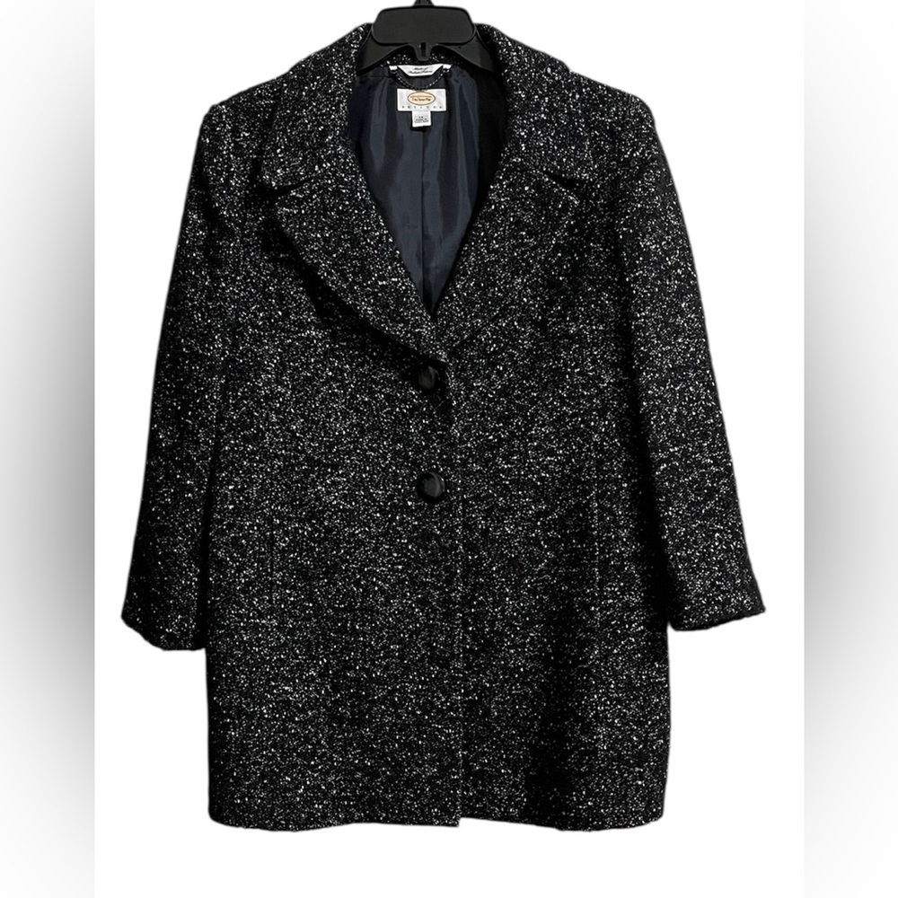 Talbots Women’s Preppy Black White Wool Blend Speckled Coat Button Up PETITE 14